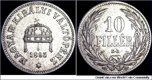 Hungary - 10 Filler - 1895 - Weight 3,0 gr - Nickel - Size 19 mm - Alignment Medal (0°) - Ruler / Franz Joseph I (1848-1916) - Edge : Milled - Mintage 16 804 000 - Reference KM# 482 (1892-1914)