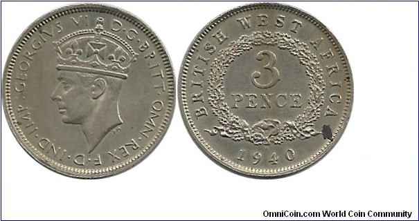 BWestAfrica 3 Pence 1940H