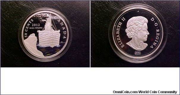 The proof, colorized 50-cent silver plated coin, a very nice tribute to the Titanic loss.