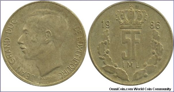Luxembourg 5 Francs 1986