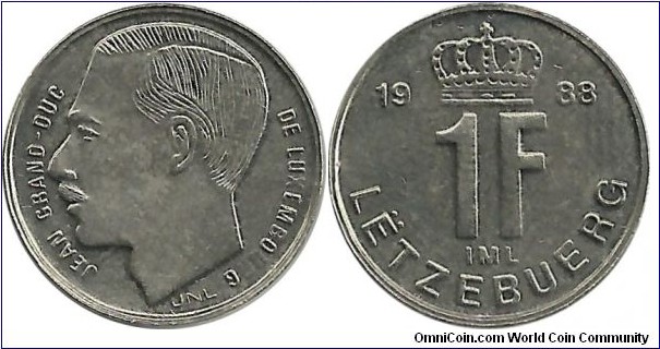 Luxembourg 1 Franc 1988 - Lëtzebuerg