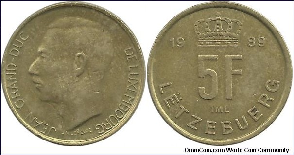 Luxembourg 5 Francs 1989 - Lëtzebuerg