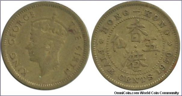 HongKong 5 Cents 1950