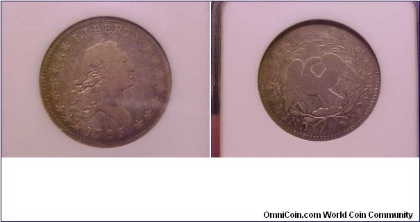 Here is a well used example of the seconnd year of half dollars, the 1795 flowing hair type, this one is the O-102 die marriage rated as an R-5 in terms of rarity.