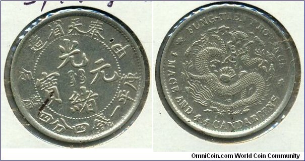 20-Cent Silver Coin, Kuang Hsu, Fung-Tien Province.