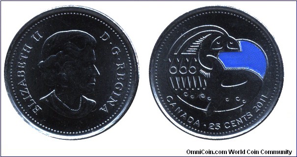 Canada, 25 cents, 2011, color coin, Orca, Queen Elizabeth II.