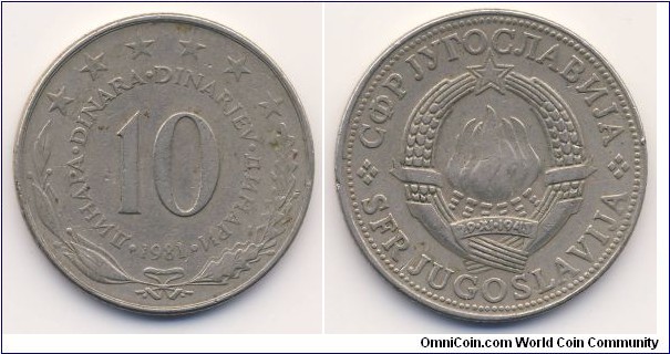 10 Dinara (Socialist Federal Republic of Yugoslavia / Hard Dinar // Copper-Nickel)