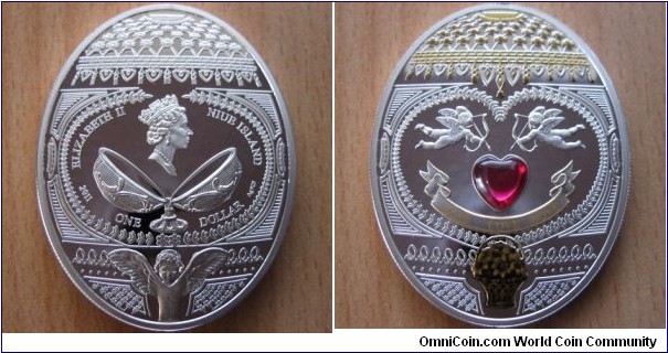 1 Dollar - Love, Love, Love egg - 28.28 g Ag .925 Proof (with zircon) - mintage 7,000