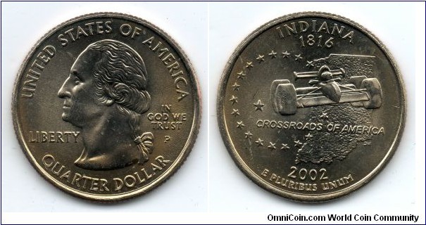Indiana State Quarter. From Collectors Alliance Commemorative Quarters Set. Philadelphia Mint
