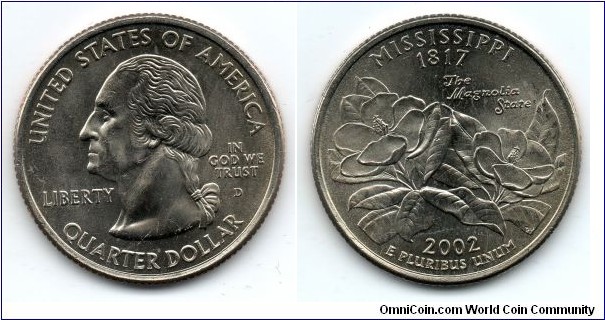 Mississippi State Quarter. From Collectors Alliance Commemorative Quarters Set. Denver Mint