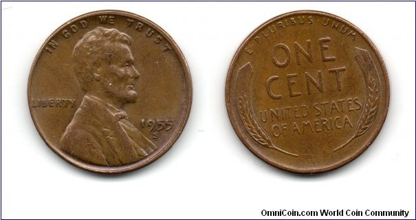 1955 Lincoln Cent, Wheat Ears Reverse. San Francisco Mint