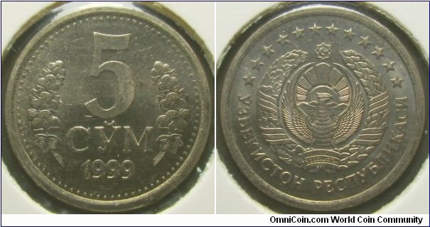 Uzbekistan 1999 5 som. Tough coin to find. 