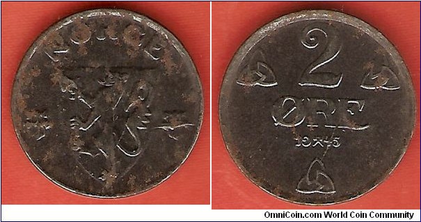 2 ore 1945. WW II coinage. Iron, a little rusty