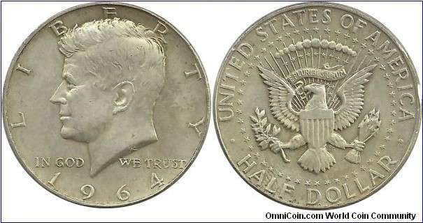 USA ½ Dollar 1964  (the last 90% silver half-dollar for circulation)