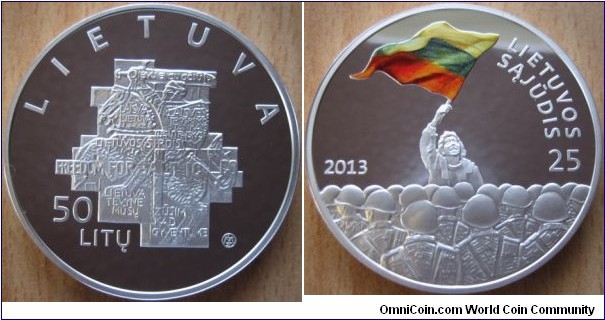 50 Litu - Lithuanian Sajudis - 28.28 g Ag .925 Proof - mintage 4,000