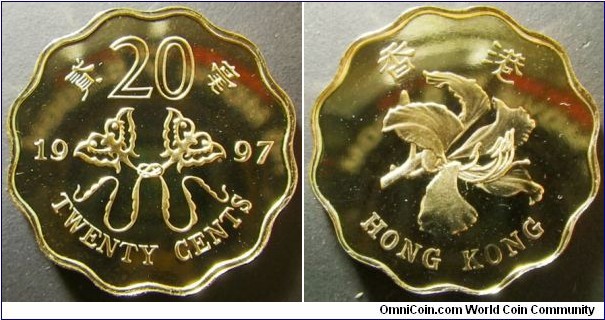 Hong Kong 1997 20 cents proof.