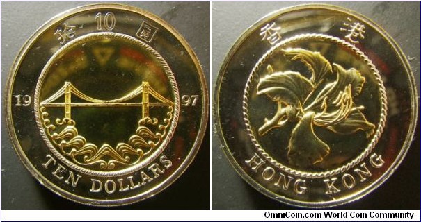 Hong Kong 1997 10 dollar proof. 