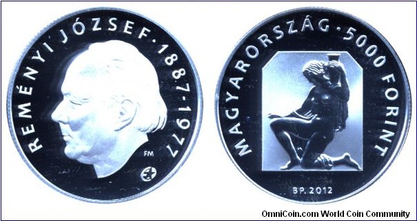 Hungary, 5000 forints, 2012, Ag, 38.61mm, 31.46g, 125th Anniversary of the Birth of József Reményi, sculptor.