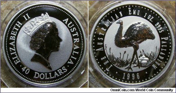 Australia 1996 40 dollars - palladium emu. Emu with eggs. 