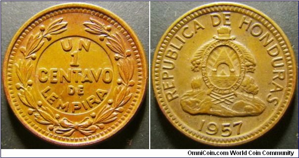 Honduras 1957 1 centavo. Weight: 1.54g. 