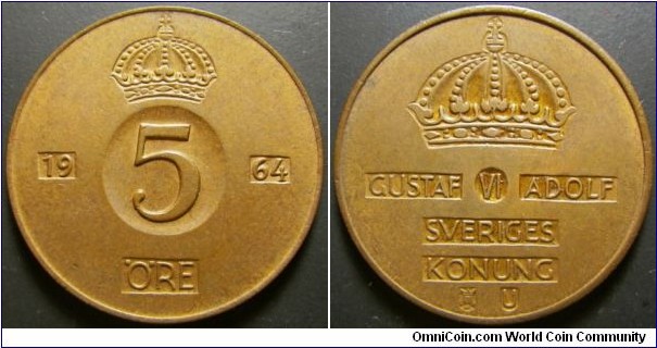 Sweden 1964 5 ore. Weight: 7.98g. 