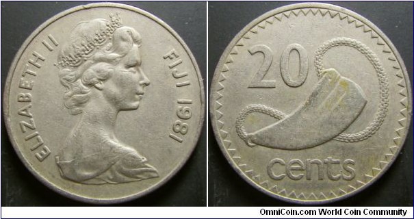 Fiji 1981 20 cents. Weight: 11.39g. 