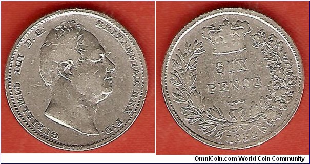 6 Pence 1834. William IV. Sterling silver