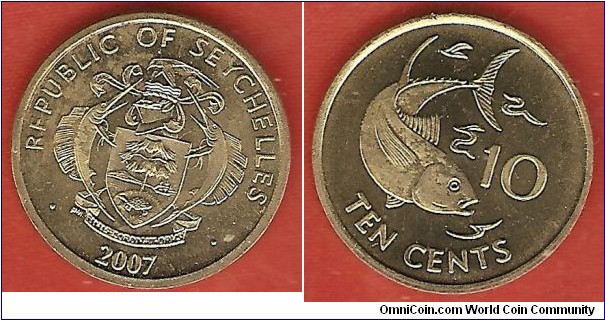 10 cents 2007 / brass plated steel / Yellowfin tuna