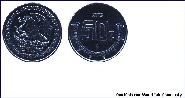 Mexico, 50 centavos, 2013, Steel.
