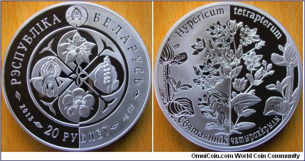 20 Rubles - Hypericum Tetrapterum - 33.63 g Ag .925 Proof - mintage 2,000