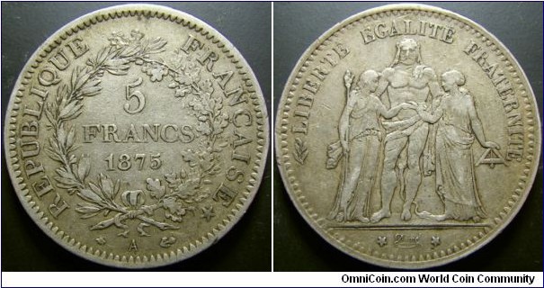 France 1875 5 francs. Weight: 24.81g. 