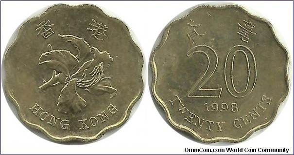 HongKong 20 Cents 1998