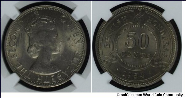 British Honduras 50 Cents 1954 KM#28 MS61
