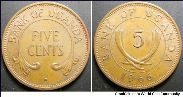Uganda 1966 5 cents. Weight: 3.20g. 
