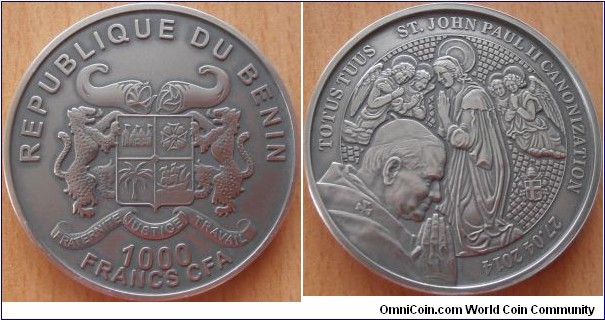 1000 Francs CFA - Canonization of John Paul II - 31.1 g 0.999 silver antique finish - mintage 500 pcs only