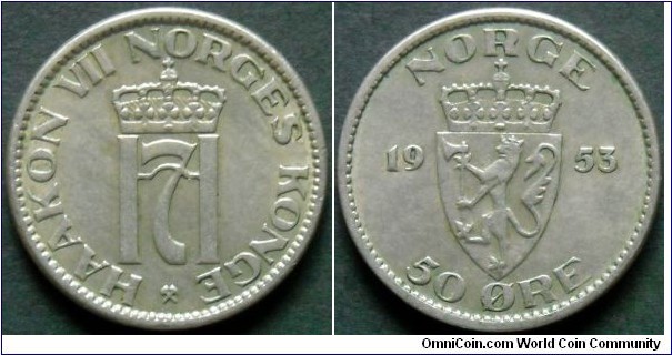 Norway 50 ore .
1953