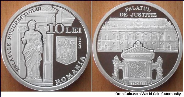 10 Lei - Palace of Justice - 31.1 g 0.999 silver Proof - mintage 500 pcs only