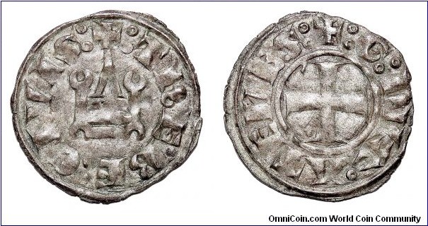 ATHENS (DUCHY)~AR Denier 1280-1287 AD. Under Duke: Guillaume/William de la Roche
