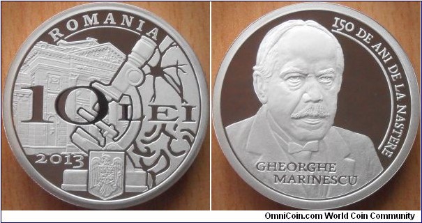 10 Lei - 150 years of the birth of Gheorghe Marinescu - 31.1 g 0.999 silver Proof - mintage 500 pcs only