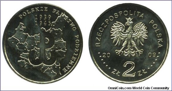 Poland, 2 zlote, 2009, Cu-Al-Zn-Sn, 27mm, 8.15g, Polish Underground Movement, 1939-1945.