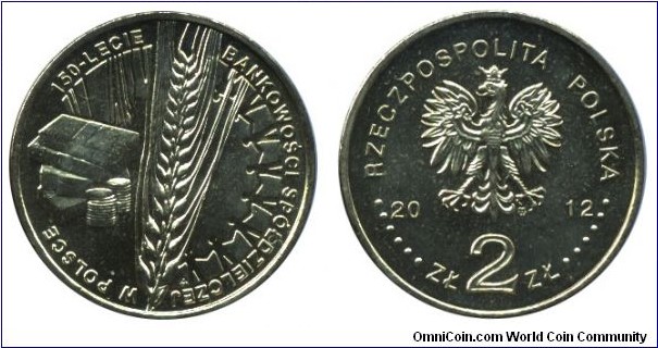Poland, 2 zlote, 2012, Cu-Al-Zn-Sn, 27mm, 8.15g, 150 years of Cooperative banking in Poland.