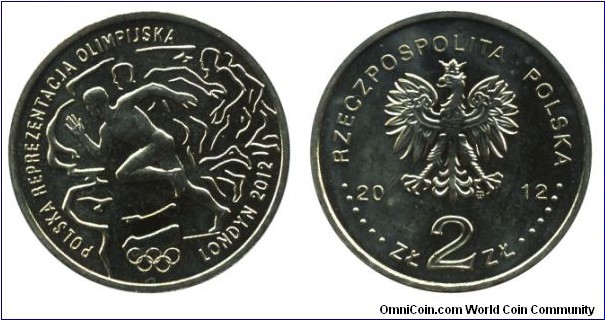 Poland, 2 zlote, 2012, Cu-Al-Zn-Sn, 27mm, 8.15g, Polish attendance of the Olympic Games in London, 2012.