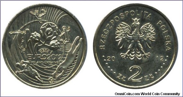 Poland, 2 zlote, 2012, Cu-Al-Zn-Sn, 27mm, 8.15g, UEFA Euro2012, Poland-Ukraine.