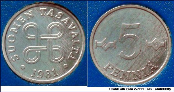 Finland 5 pennia from 1981 mintset.