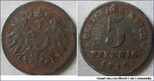 1918 iron 5 pfennig, rusty