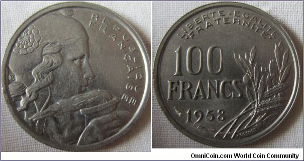 high grade 1958 B 100 franc