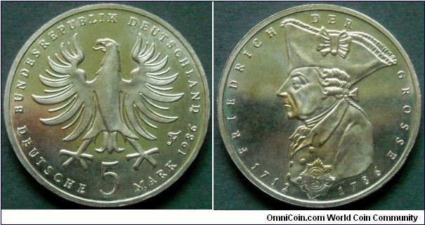 German Federal Republic (West Germany) 5 mark.
1986 (F) Frederick II the Great (1712-1786)