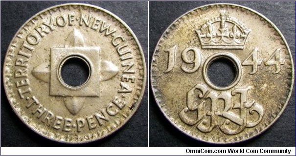 New Guinea 1944 3 pence. Nice condition. Weight: 1.36g.