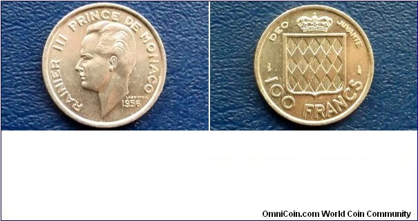 Scarce 1956 Monaco 100 Francs Cent KM#134 Rainier III Choice BU Coin 1 Year Go Here:

http://stores.ebay.com/Mt-Hood-Coins