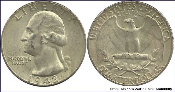 USA Quarter Dollar 1948(P) (6.25 g / .900 Ag)